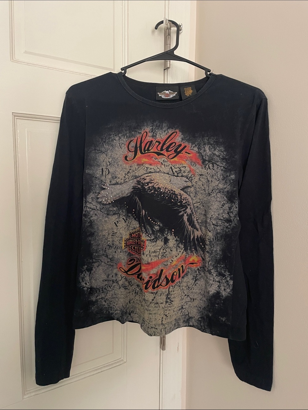 Harley-Davidson Black Long Sleeve Eagle Graphic Shirt with Orange Accents